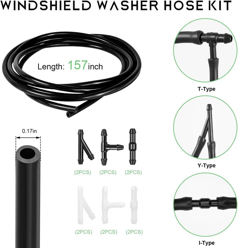 BWBWND 12PCS Windshield Washer Hose Kit, 4 M Rubber Washing Fluid Hose with I/T/Y Type Tube Connector, Universal Car Windshield Washer Tubing Kit for Most Vehicles, Car Accessories - Image 2